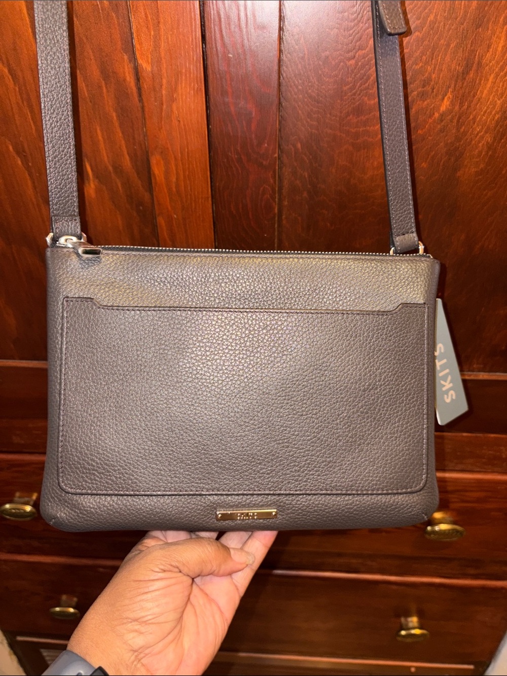 Leather Crossbody bag-SKITS Tech Organizer Brown Leather Crossbody  10x 7x 2.5